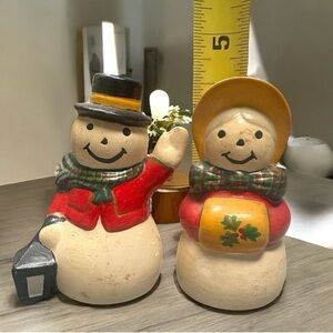 Festive Red & Yellow Snow Couple Holiday Figurines